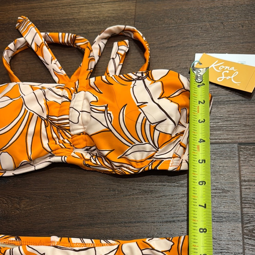 Kona Sol NWT 2 Piece Orange Floral Bikini Set. High waisted full covered bottom. - Picture 4 of 10